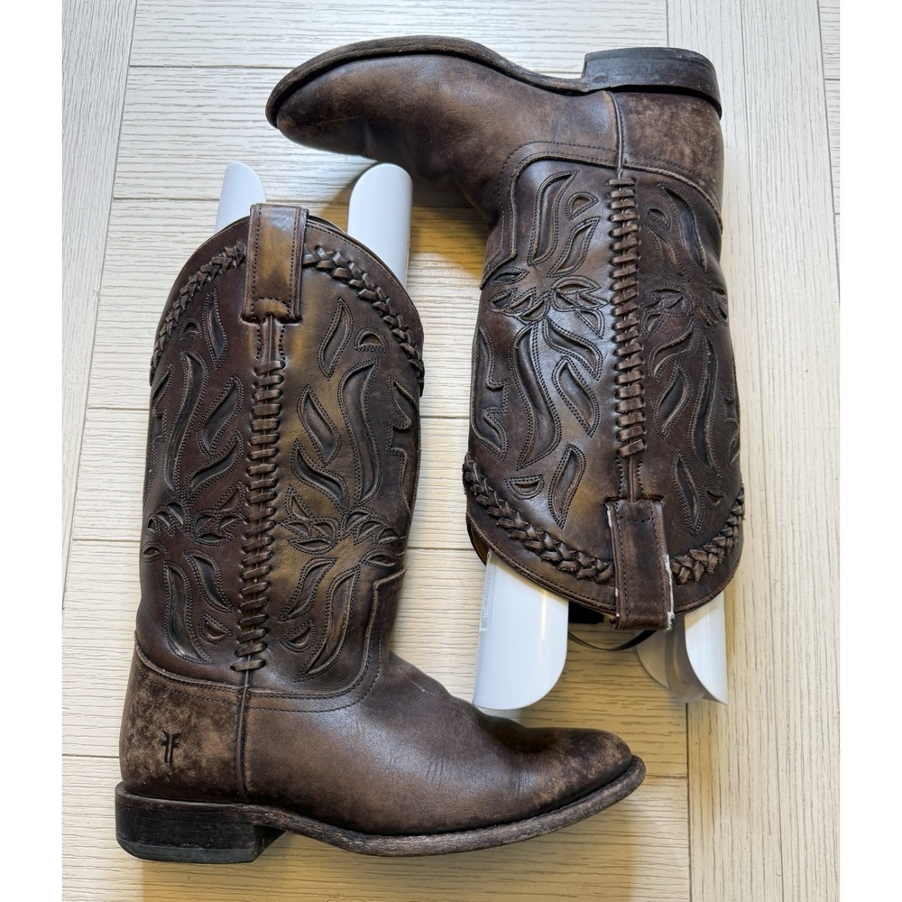 Frye Wyatt Overlay Brown Leather Western Cowboy Mid Calf Women's‎ Boot Sz 7 B